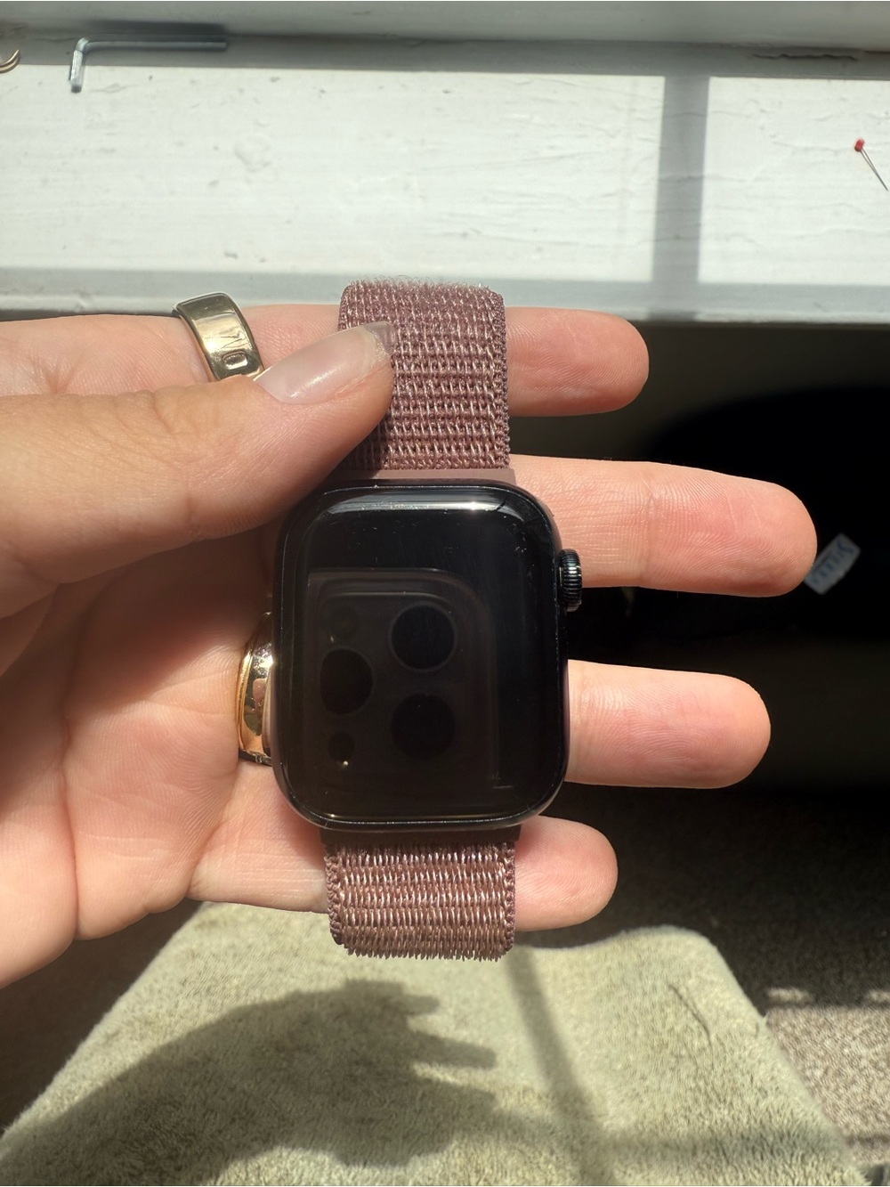Apple Smartwatch Series 8, 41 mm, Mauve Woven Nylon Band and charger cord
